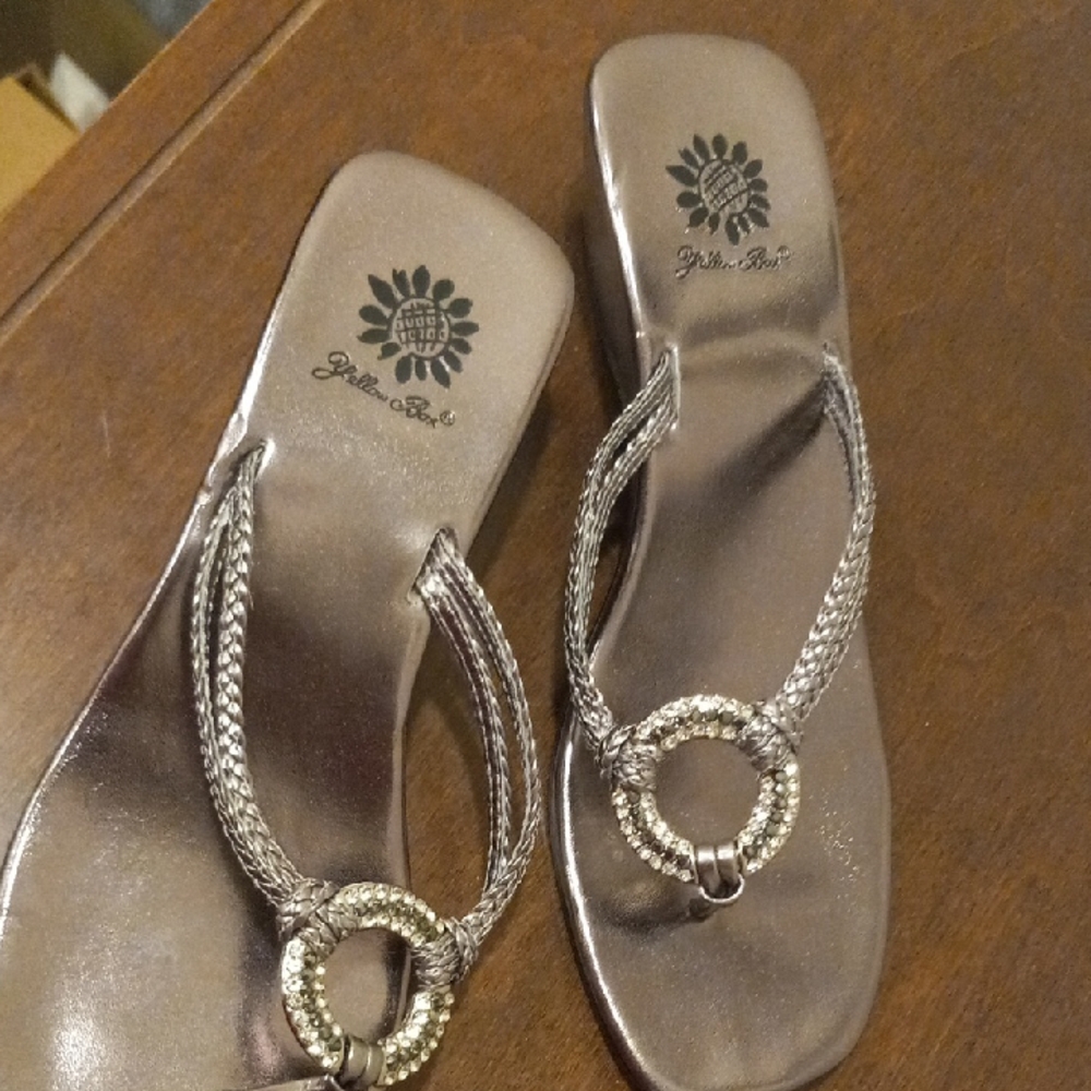 Yellow Box Silver Sandals With 2 Inch Heel